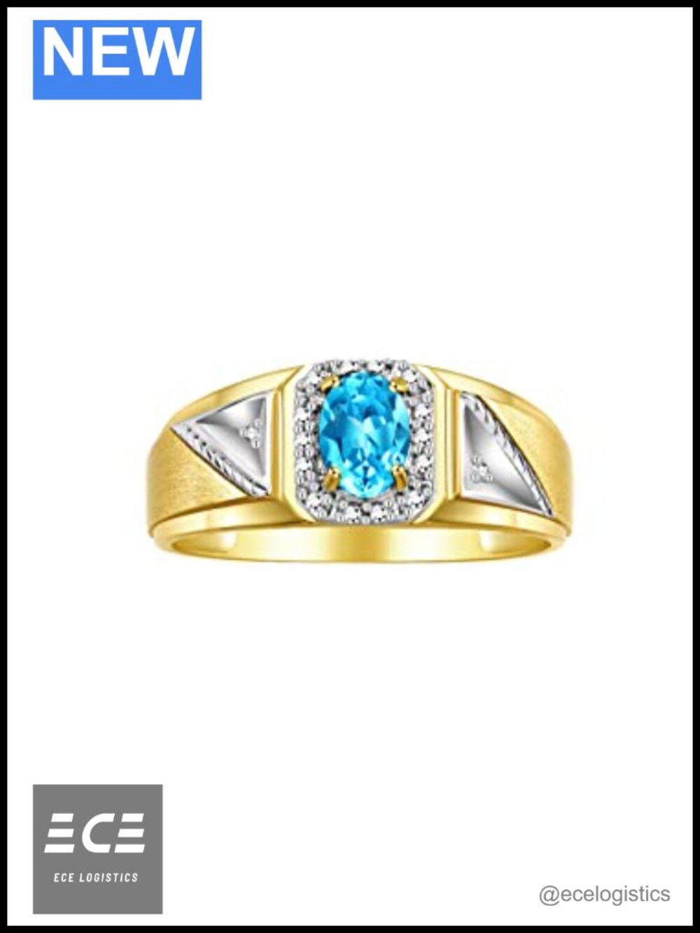 Men's Oval Gemstone & Diamond Ring 7x5MM Yellow Gold Plated Silver